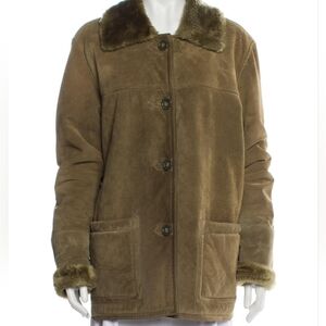 Dennis Basso Genuine Leather Faux Fur Suede Vintage Coat Size XSM